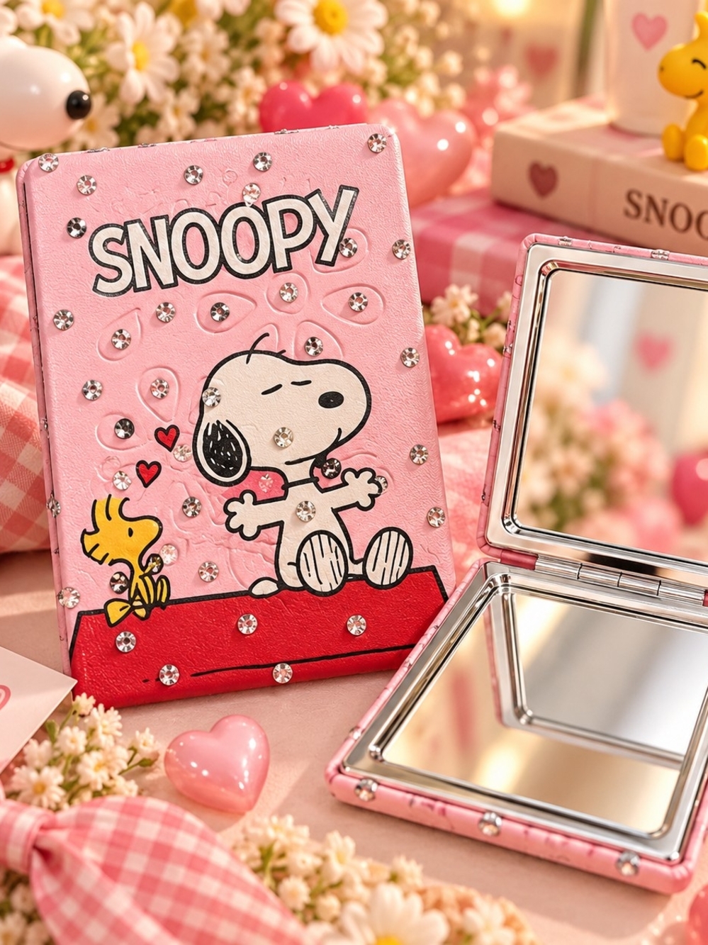 Pink Kids Compact Mirror - Decorative Rhinestone Design